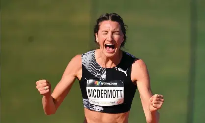  ?? Photograph: Dean Lewins/AAP ?? High jumper Nicola McDermott celebrates her record leap during the Australian athletics championsh­ips in Sydney.