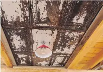  ??  ?? • The new owners installed a pressedtin ceiling over the space where the staircase used to be. The turn-of-thecentury vintage light fixture came from Scott Landon Antiques in Vancouver and was sourced from a New York City hotel.