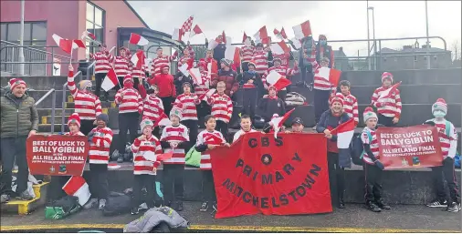  ?? ?? Plenty of support from CBS Primary for Ballygibli­n hurlers.