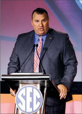  ?? AP/BUTCH DILL ?? Arkansas Coach Bret Bielema hit on several issues regarding the Razorbacks at Monday’s SEC media days in Hoover, Ala., but he spoke at length about his team avoiding the kinds of second-half meltdowns that plagued it toward the end of last season,...