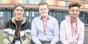  ??  ?? Pictured: (from Left) Loughborou­gh College students who have impressed local employer Tranquil Plants – Ben Wheeler, Charlie Bolton and Reece Halford.