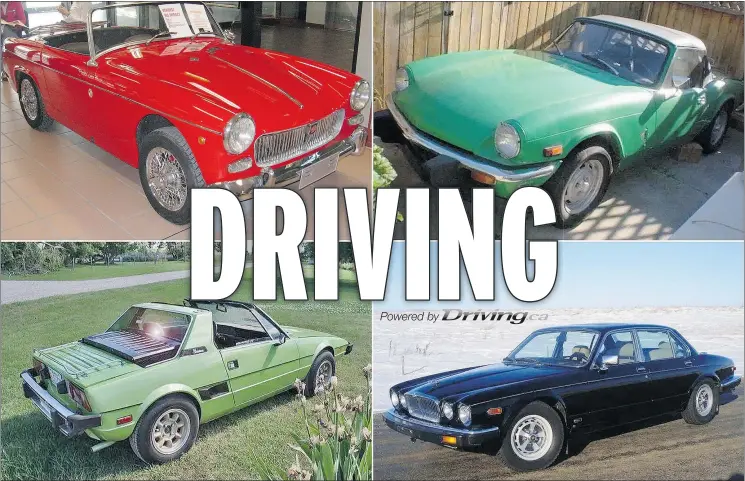  ?? — DRIVING.CA ?? Affordable classics that can be found on the market include, clockwise from top left, the MG Midget, Triumph Spitfire, Jaguar XJ12 and Fiat X1/9.