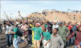  ?? PHOTO: DUMISANI DUBE ?? Members of Amcu gather in numbers to commemorat­e the Marikana killings in this file photo. 20 000 mining industry employees face the possibilit­y of being retrenched.