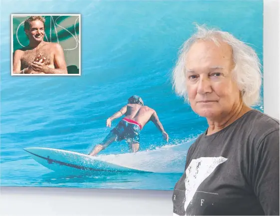  ?? Picture: GLENN HAMPSON ?? Surfing icon Peter Drouyn (inset in his earlier years) will appear at Surf World this month.