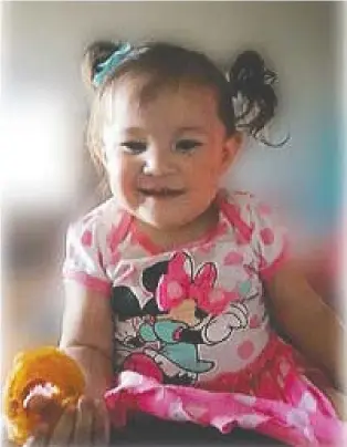  ??  ?? Sixteen-month-old Veronica Poitras died from head and neck injuries she suffered on Aug. 26, 2017, while in the care of her mother's former boyfriend Sherman Whitford, who was convicted of manslaught­er.