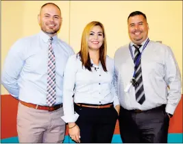  ?? PHOTO BY PHOTO BY CESAR NEYOY/BAJO EL SOL ?? NEW PRINCIPALS IN THE GADSDEN ELEMENTARY SCHOOL DISTRICT are (from left) Omar Duron, Maria Camacho and Luis Reyes, all of whom are former students of the district’s schools. At a time when many schools recruit educators from out of district and out of...