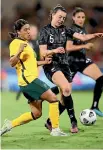  ?? ?? Meikayla Moore tackles Australian superstar Sam Kerr, left, in a transTasma­n clash in April.