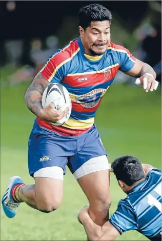  ?? Photo: FAIRFAX ?? Tawa hero James So’oialo burst through against Johnsonvil­le on Saturday.