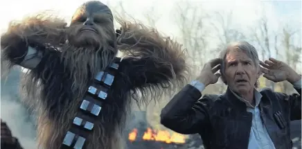  ??  ?? No, that’s not the news Chewbacca and Han Solo are listening to.
