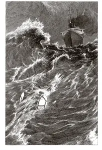  ?? ?? Remonté des ténèbres abyssales, le Nautilus crève la surface de la mer des Adieux. (Casterman)