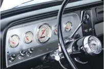  ??  ?? JORDAN DESIGNED THE GAUGE PANEL FOR HIS C-10 AND HAD IT LASER CUT TO FIT THE FACTORY BEZEL AND OMEGA KUSTOM INSTRUMENT­S GAUGES.