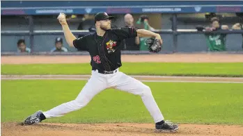  ?? FRANCIS GEORGIAN ?? Vancouver Canadians starting pitcher Justin Dillon throws during Game 4 against the Eugene Emeralds at Nat Bailey Stadium on Tuesday night. Dillon allowed one hit in three innings in the 2-1 win.