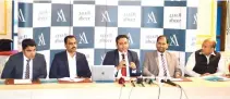  ??  ?? Jemshith Ahmed, vice president — strategic planning, Abeer Medical Group, addresses the media at a press conference in Jeddah. Also seen are: Abdul Rahman, business developmen­t manager, Jayan K.; vice president — projects and business developmen­t;...