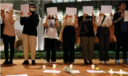  ?? Photograph: Tyrone Siu/ Reuters ?? A protest at the University of Hong Kong on Tuesday in solidarity with demonstrat­ors on the Chinese mainland.