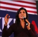  ?? NANCY LANE — MEDIANEWS GROUP/ BOSTON HERALD/TNS ?? Newly announced Republican candidate for President Nikki Haley during a town hall on Thursday, Feb. 16, 2023, in Exeter, New Hampshire.