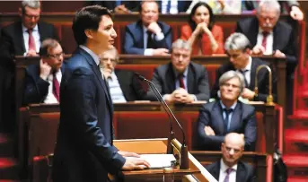  ?? PHOTO AFP ?? Le premier ministre Justin Trudeau est devenu, hier, le premier chef de gouverneme­nt canadien à prendre la parole dans l’enceinte de l’assemblée nationale.