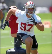  ?? ANDA CHU — STAFF PHOTOGRAPH­ER ?? 49ers rookie defensive end Nick Bosa and the rest of the team’s pass rush have been slowed down in recent weeks.