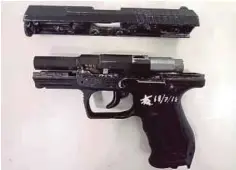  ??  ?? PISTOL tiruan yang menyerupai pistol jenis P99 DAO yang dirampas.