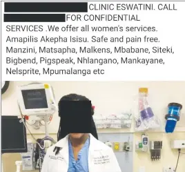  ?? (Courtesy pic) ?? A snippet of an illegal abortion clinic advertisin­g its services to members of the public.