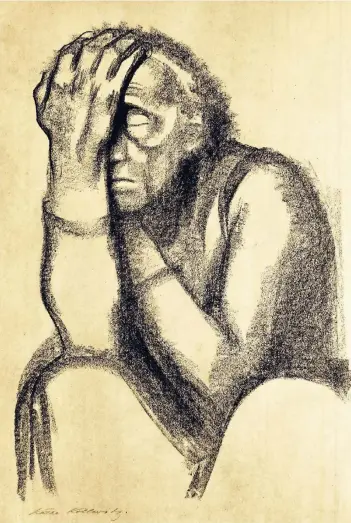  ?? REPRO: DPA ?? „Nachdenken­de Frau” heißt diese Lithograph­ie der Künstlerin Käthe Kollwitz (1867–1945); sie entstand kurz nach dem Ersten Weltkrieg im Jahre 1920.