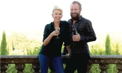  ??  ?? Sting and Trudie Styler enjoy a glass of wine from their winery. Photograph: Agenzia Sintesi/Alamy