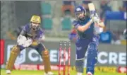  ?? BCCI/IPL ?? Rohit Sharma of Mumbai Indians on way to his match-winning knock of 80 against KKR on Wednesday.