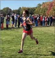  ?? BEN HERCIK — THE NEWS-HERALD ?? Mentor’s Billy Dennison races toward the line to win the Madison District title.