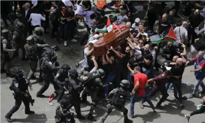  ?? Photograph: Maya Levin/AP ?? ‘Even in our grief, Israeli forces unleashed violence against the mourners and pallbearer­s.’