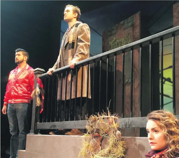  ??  ?? Clarence Frazer (Marcello), from left, Marcel d’entremont (Rodolfo), and France Bellemare (Mimi), undertake the tragic and beautiful story of La Boheme in Saskatoon Opera’s upcoming show.