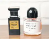  ??  ?? Tom Ford and Byredo Seven Veils perfumes.