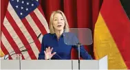  ?? FOTO: DPA ?? „Stärke unsere Verbündete­n, teile Innovation­en, verteidige die Demokratie“: Die Ziele von Botschafte­rin Amy Gutmann.