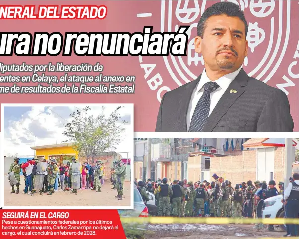  ??  ?? SEGUIRÁ EN EL CARGO
Pese a cuestionam­ientos federales por los últimos hechos en Guanajuato, Carlos Zamarripa no dejará el cargo, el cual concluirá en febrero de 2028.