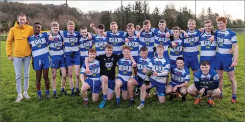 ?? Photos: Leigh Anderson ?? The triumphant Blessingto­n under-20 football team after they defeated Clara Gaels in the ‘B’ final in Roundwood.
