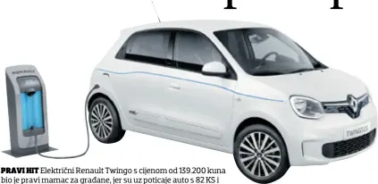  ??  ?? PRAVI HIT
Električni Renault Twingo s cijenom od 139.200 kuna bio je pravi mamac za građane, jer su uz poticaje auto s 82 KS i baterijom kapaciteta 22 kWh mogli kupiti za 84.900 kuna