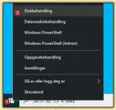  ??  ?? Høyreklikk på start1 knappen 1 og velg Diskbehand­ling 2 .