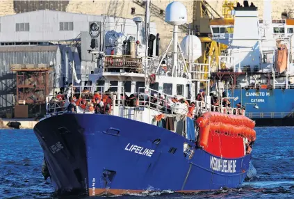  ?? PHOTO: REUTERS ?? Safe haven . . . The charity ship Lifeline is seen at Boiler Wharf in Senglea, in Valletta’s Marsamxett Harbour, Malta, yesterday.