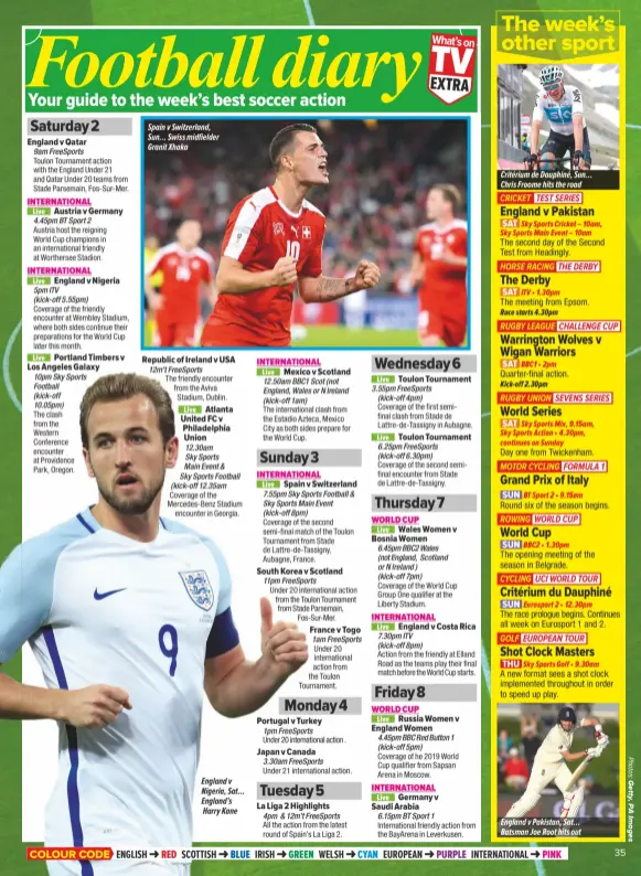  ??  ?? Spain v Switzerlan­d, Sun… Swiss midfielder Granit Xhaka England v Nigeria, Sat… England’s Harry Kane