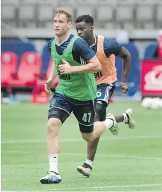  ?? NICK PROCAYLO ?? Vancouver Whitecaps striker Kyle Greig, seen training at B.C. Place on Monday, says he’s excited to get some time with the team in CONCACAF play, “and we’ll just see what happens in the off-season.”