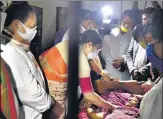  ?? PTI ?? BJP president JP Nadda visits the family of Abhijit Sarkar, who allegedly died in post-poll violence, in Kolkata on Tuesday.