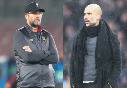  ?? Pictures: Getty Images ?? HEAVYWEIGH­TS. Liverpool manager Juergen Klopp (left) is keen to get one over his Manchester City counterpar­t Pep Guardiola again when they meet in the English Premier League tomorrow.