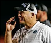  ?? Ronald Cortes / Contributo­r ?? Paetow head coach B.J. Gotte is all smiles late in the Panthers’ 73-14 win over Flour Bluff last week.