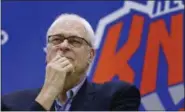  ?? JULIE JACOBSON — THE ASSOCIATED PRESS FILE ?? In this July 8, 2016 photo, New York Knicks president Phil Jackson answers questions during a news conference at the team's training facility in Greenburgh, N.Y. The Knicks and Jackson parted ways Wednesday morning ending a three-year tenure that saw...