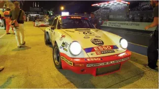  ??  ?? Below left: André Gahinet, who drove the car under the pseudonym of ‘Segolen’,was reunited with #9034 at Le Mans Classic
Below right: It was driven by Andy Prill and Robert Barrie at Le Mans Classic in 2016