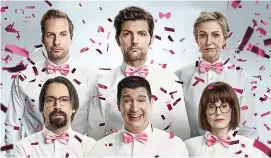  ?? ?? Hansen, Adam Scott, Jane Lynch, Martin Starr, Ken Marino and Megan Mullally (pictured)
back together for six more episodes is what really makes this new series sing. New episodes follow on Friday via Lionsgate+ on Prime Video.