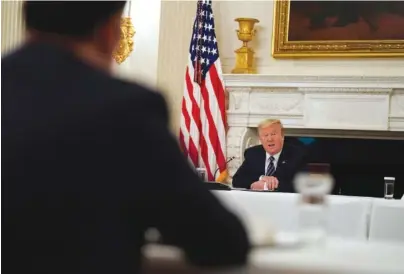  ?? AP PHOTO/EVAN VUCC ?? President Donald Trump speaks during a meeting with Republican lawmakers on Friday in the State Dining Room of the White House in Washington.