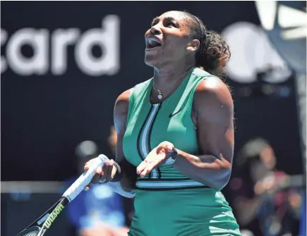  ?? PIERRE LAHALLE/USA TODAY SPORTS ?? Serena Williams reacts during her loss to Karolina Pliskova in the quarterfin­als of the Australian Open.