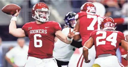  ?? KEVIN JAIRAJ/USA TODAY SPORTS ?? Baker Mayfield threw 41 touchdown passes in 2017.