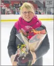  ?? KIRK STARRATT ?? Longtime coach and ice show producer Cheryle Gaston of the Kentville Silver Gliders was recognized for her many years of service and dedication to figure skating at the Fabulous 50’s Ice Show.