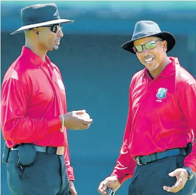  ?? CWI MEDIA PHOTO ?? Regional umpires Gregory Brathwaite of Barbados and Joel Wilson of Trinidad and Tobago.