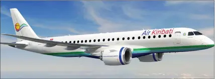  ?? Photo: Airways Magazine ?? Artist’s impression of Air Kiribati Embraer jet ... coming soon with Chinese help